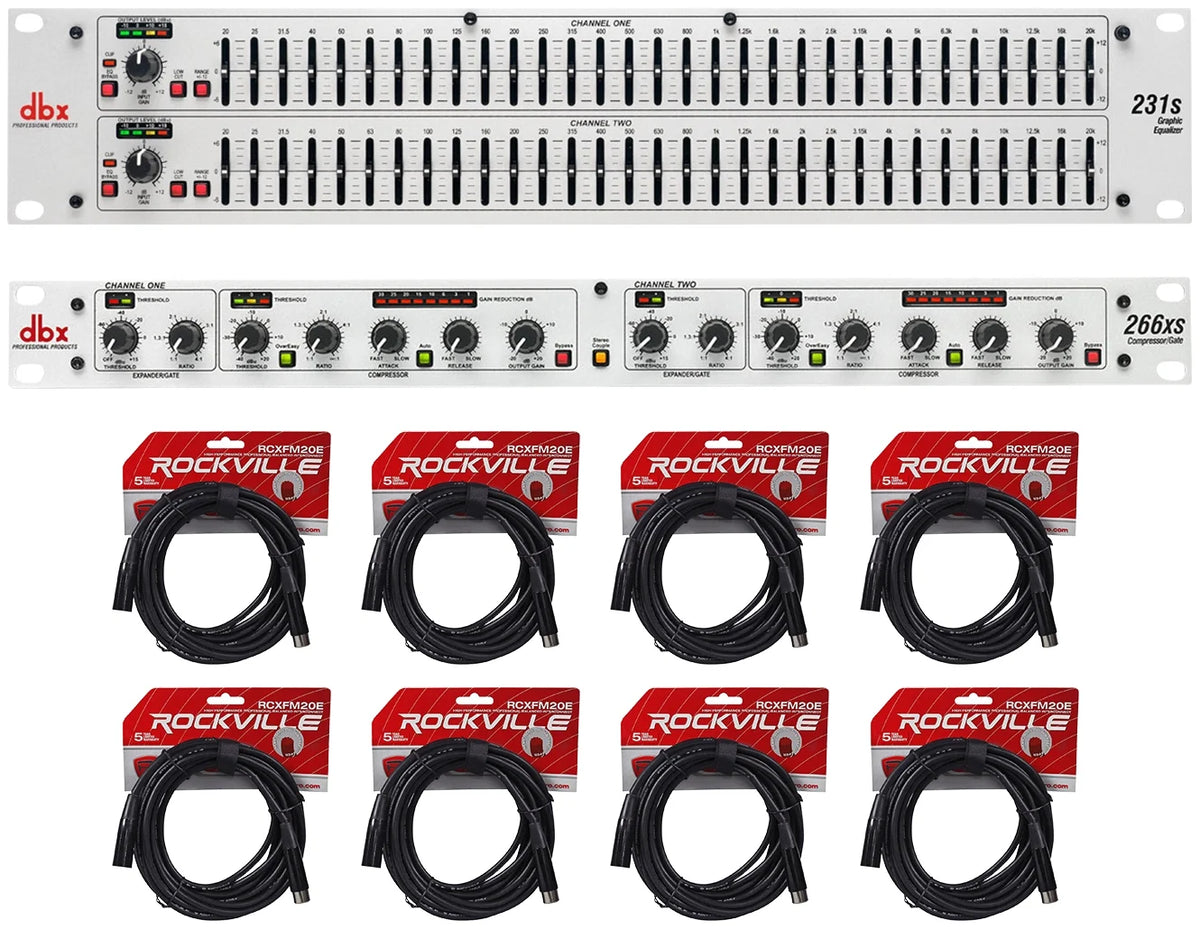 DBX 231S Dual 31 Band Graphic Equalizer Audio Rack Mount EQ+Compressor+Cables